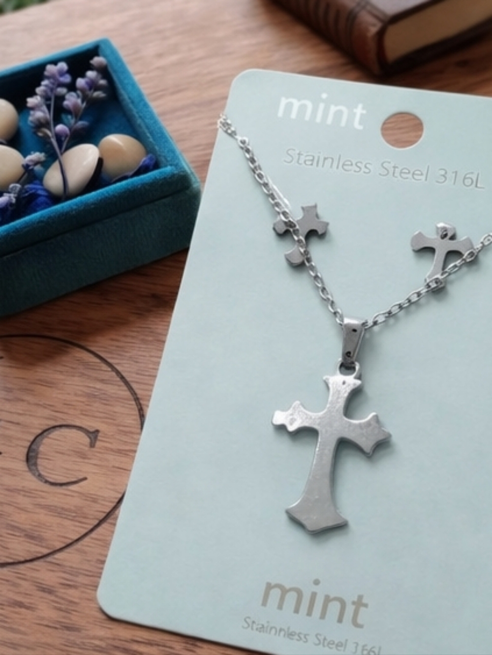 Mint Silver Tone Stainless Steel Cross Necklace